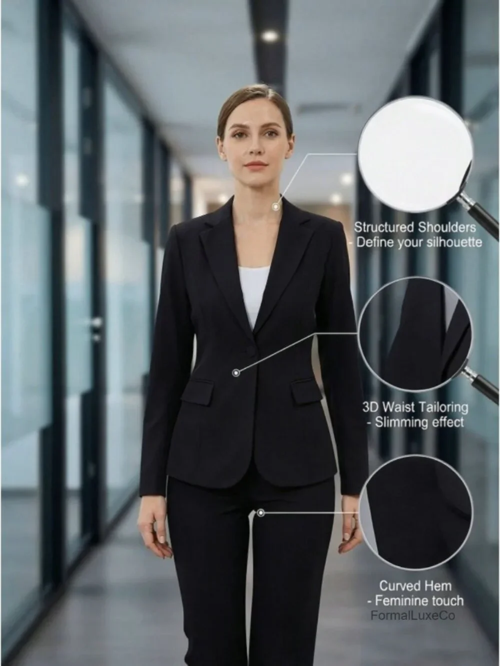 Womens Business Casual Blazer Office Work Solid Suit Jacket Single-Breasted